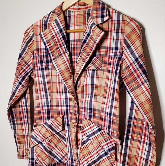 Tan, Red, White and Blue Plaid Punky Vintage Blazer - Picture 13 of 14
